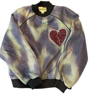 NWOT RASTAH pocketed beaded broken heart crew neck jacket tie-dye unisex Size S